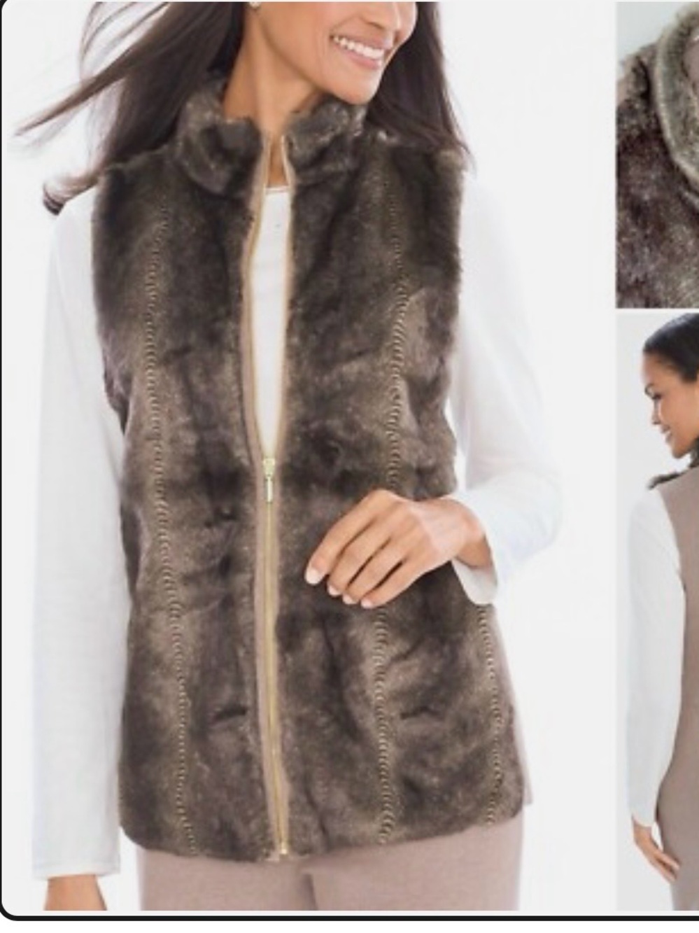 NEW Chico's Zenergy Faux Fur Vest, Chico’s sz 1, Us size 8